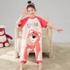 Estilo Nuevo Primavera y Verano Ropa Familiar para Niñas Temporada Algodón Puro Mono Infantil Ropa de Casa para Niños Mono de Manga Corta Cuello Redondo Pijama de Dibujos Animados