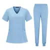 Ropa de Trabajo de Manga Corta Nueva Temu Estilo Europeo y Americano 95% Poliéster 5% Spandex Elástica Secado Rápido Uniformes para Enfermeras y Personal Médico