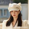 Sombrero Octagonal Lindo Estilo Japonés con Orejas de Gato para Mujer, Nuevo Modelo de Otoño, Versátil, Adelgazante de Rostro, Sombrero de Pintor Artístico, Moderno