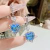 Camélia Europeia e Americana Popular no Tiktok Imitação Tan sang Azul Brincos de Diamante em Forma de Coração de 3 Peças Anel de Coríndon Azul