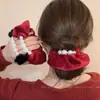 Goma Elástica para el Cabello Estilo Coreano con Perlas Rojas para Mujer, Cuerda de Pelo de Alta Gama para Moños y Coletas, Accesorio para el Cabello de Año Nuevo