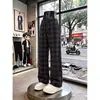 Calça casual xadrez estilo retrô americano para homens, para primavera e outono, com cordão, solta, reta, slim fit, versátil, longa
