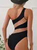Novo maiô feminino 2023 estilo europeu e americano peça única sexy de um ombro cor sólida costura maiô moda feminina comércio exterior transfronteiriço