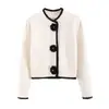 Cárdigan suéter de camelia francesa estilo coreano para otoño para mujer, diseño engrosado con colores contrastantes, chaqueta de punto chic