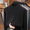 Suéter Puyuan 100% lã pura personalizado, outono/inverno, gola redonda, semi-penteado, 320 gramas, cor sólida, com logo estampado e bordado