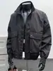 Jaqueta de trabalho masculina com bolso grande, estilo aviador, adequada para primavera e outono, estilo americano, casual, de corte solto e projetada para atividades ao ar livre.