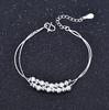 Qiao Lan Xuan Ri Pulsera Tobillera de Mujer de Plata Elegante Sencilla de Doble Capa con 16 Cuentas de Moda Estilo Coreano Hecha a Mano