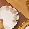 Pendientes de Zirconia de Lujo Ligero y Coloridos, Aretes Dorados con Forma de Abanico de Pluma, Pendientes para Vestido de Banquete, Joyería para Mujer al por Mayor