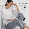 Ropa de Mujer Dongdaemun Coreana Hueca con Mangas Florales de Tres Cuartos Patchwork Camiseta Holgada Nuevo Estilo Primavera y Verano