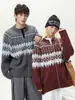 Suéter Cardigan Texturizado Fair Isle para Hombres y Mujeres, Otoño e Invierno, Estilo Étnico de Piel Sintética de Visón, Suave y Acogedor, Chaqueta de Punto para Parejas