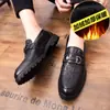 Zapatos de Cuero con Forro de Lana para Hombre, Zapatos de Negocios Casual Estilo Británico para Hombre, Zapatos sin Cordones con Algodón Añadido, Zapatos de Moda para Hombre