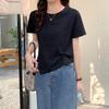 2025 Novo Verão Estilo Coreano Ins Gola Redonda Assimétrica High-End Camiseta Curta Casual Slim Manga Curta para Mulheres