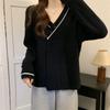 Suéter Vermelho Decote V Estilo Transfronteiriço Macio Ceroso para Mulheres Design Outono e Inverno Jaqueta Cardigã Tricotada Top Solto Estilo Coreano