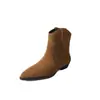 Zapatos Vaqueros de Piel de Vaca para Mujer Botines Cortos Otoño e Invierno Nuevo Estilo Coreano Piel Completa Puntiagudos Tacón Grueso Medio Botines de Manga para Mujer