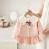 Abrigo-suéter para niña, lindo atuendo para niñas pequeñas, nuevo conjunto tejido 2026, solapa grande, conjunto de dos piezas para niñas pequeñas