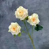 Rosa sweetheart artificial de 3 cabeças para decoração de casamento, decoração de casa, arranjo floral, rosa serigrafado, ornamentos de flores artificiais transfronteiriços, atacado