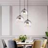 Lustre Moderno Espacial Cabeça Única Três Cabeças Disco Faixa Longa Combinação Lustre Mesa de Bar Galvanizado Meio Banho Bola de Vidro Iluminação