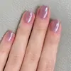 Uñas Postizas Color Morado Claro Rosa Ojo de Gato, Manicura Cuadrada Corta Transparente, Efecto Iluminador, Adecuadas para el Viaje Diario, Uñas Postizas Terminadas