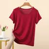 Camiseta Modal Nova de Gola Redonda Manga Curta Verão Fina Solta Tamanho Grande Casual Camada Base Simples Lisa