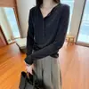 Nuevo suéter de punto de cuello redondo, camiseta con cuello semiabierto, top de manga larga para otoño/invierno estilo coreano, versátil y fácil de combinar, diseño de un solo botón, para mujer