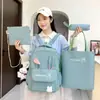 Mochila Escolar para Ensino Fundamental Fofa Grande Capacidade Proteção da Coluna Mochila Orelha de Coelho Menina Casual Bolsa de Quatro Peças