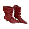Botines Elegantes de Punta Fina para Mujer 2026, Nuevo Estilo Fruncido con Tacón de Aguja, Botas Ajustadas de Media Pantorrilla