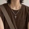 Collar de Acero de Titanio con Cruz de Diamante para Hombre Tendencia de Gama Alta Versátil Elegante Accesorios Lujo Accesible Nicho Joyería Ins Europea y Americana