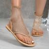 Sandalias Planas de Verano 2024 para Mujer Transfronterizas Sandalias Planas Sexy de Encaje con Malla y Perforaciones a Presión