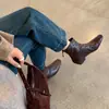 Botines Cuadrados Retro Estilo Coreano 2026 Elásticos Adelgazantes para Mujer Cremallera Trasera Para Viajar Adelgazantes Tacón Grueso Botas de Moda