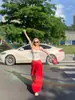 Pantalones casuales de pierna ancha plisados estilo retro americano para mujer, nuevo modelo de verano, versátiles, holgados, casuales, cintura elástica, hasta el suelo