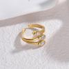 Anillo europeo y americano INS de acero inoxidable chapado en oro de 18 quilates con forma de hoja de tres capas de acero de titanio, anillo abierto creativo personalizado ajustable