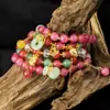 Pulseira Série Guofeng Mais Vendida Internacionalmente Cristal Rosa Diamante Colorido Bolsa da Sorte Fivela Ping An Lótus Rosa Bract Pulseira Artesanal para Mulheres