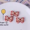 Lazo de cuadros rojos Ankora, popular para otoño e invierno, accesorios de resina para hacer uno mismo, parche de oso de dibujos animados con pegamento crema