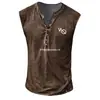 Chaleco casual de hombre de talla grande con placket de siete botones, código europeo transfronterizo, estampado digital 3D de letras, cuello V sin cuello para hombre