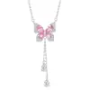 Colar Borboleta Zircônia Rosa Prata Pura 999 Nicho Luxo Acessível Corrente de Clavícula com Pingente Franja Novo Estilo Quente