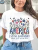 Tamanho Europeu 2026 Nova Camiseta Floral de Manga Curta para Mulheres - 250º Aniversário do Dia da Independência Americana