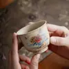 Juego de té de piedra de fuego azul y blanco, taza maestra, taza de té de cerámica rústica vintage, taza de té pintada a mano con diseño floral y de pájaros de tendencia nacional, artículo de regalo