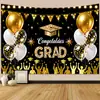 Amazon Preto Dourado Temporada de Formatura Banner de Fundo Estrelas Douradas Chapéu de Formatura Festa de Formatura Transfronteiriça Bandeira Pendurada Pano Pendurado
