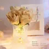 Lâmpada de Flor Rosa Famosa na Internet com Luz de Cristal e Base de Madeira Maciça, Dia dos Namorados, Festival Qixi, Decoração de Aniversário, Presente de Feriado
