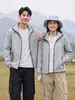 Nueva chaqueta casual unisex, versátil para hombres y mujeres, adecuada para parejas, chaqueta transpirable para exteriores, resistente al agua, con capucha desmontable y personalizable con impresión de logo