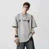 Camiseta Masculina Manga Curta Regular de Peso Pesado, Nova Tendência de Verão High Street com Letras a Laser, Gola Redonda Solta, Manga Meia