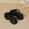 Sandalias Nacionales Trbottom Nuevas de Chinoiserie con Suela Gruesa para Mujer Verano Nuevas de Seda Sedas y Satines Punta Cuadrada Suela de Plataforma Calzado de Exterior Sandalias y Pantuflas de Estilo Nacional
