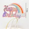 Balão Arco-Íris de Camada Dupla Feliz Aniversário Feliz Aniversário Decoração de Bolo Inserção Bandeira Colorida Inserção