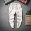 Estilo Chinês Algodão e Linho Traje Tang Calças Longas Casuais de Linho Masculino Cintura Solta Solto Primavera e Outono Estilo Han Costat Meditação