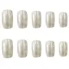 Manicura de Uñas Postizas Planas Largas Brillantes Exquisitas de Moda Portables con Purpurina Blanca Plateada 24 Piezas Parches de Uñas Postizas Terminados