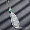Colgante de frijol Fu de alta calidad, con semillas de hielo, bañado en plata y calcedonia de punto verde jade, colgante de jade ágata de frijol Ping An.