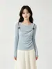 Camisola de estilo coreano con lazo dulce, top de punto falso dos piezas para mujer, nuevo top ajustado de cuello oscilante para principios de otoño de 2026