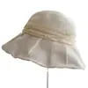 Sombrero de Pescador Plegado de Papel Japonés Estilo Hada para Mujer, Sombrero de Sol de Paja para Verano, Sombrero de Cubo Artístico con Visera de Cinta de Tencel Plegado