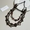 Collar Geométrico Cuadrado de Cáscara de Coco de Longitud Media Retro Exagerado Estilo Europeo y Americano Collar de Cuentas Estilo Étnico Cadena Elegante para Clavícula