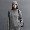 Cárdigan de cachemira para mujer con solapa, estilo retro de punto trenzado, holgado, casual, estilo perezoso, tejido de cachemira, nuevo y versátil para otoño e invierno